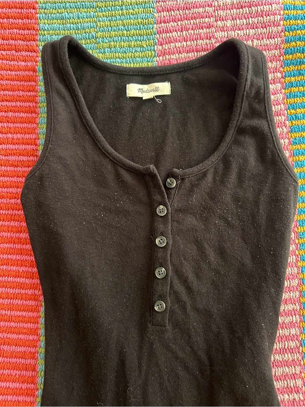 Madewell Black Henley Ribbed Tank Top bodysuit
